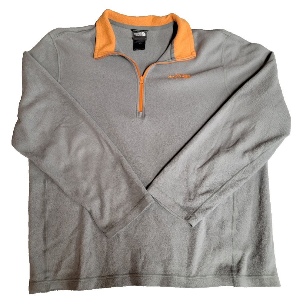 North Face Men’s Grey/Orange Fleece Quarter Zip Pullover Size Large Lightweight